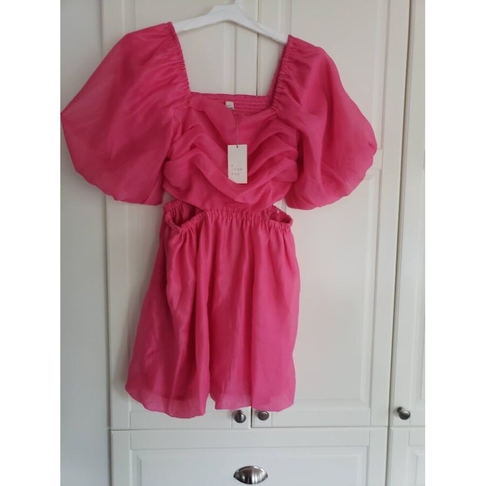 A New Day Puff Short Sleeve Cut Out Bubble A-Line Dress -BARBIE PINK - Sz LARGE - Picture 3 of 5